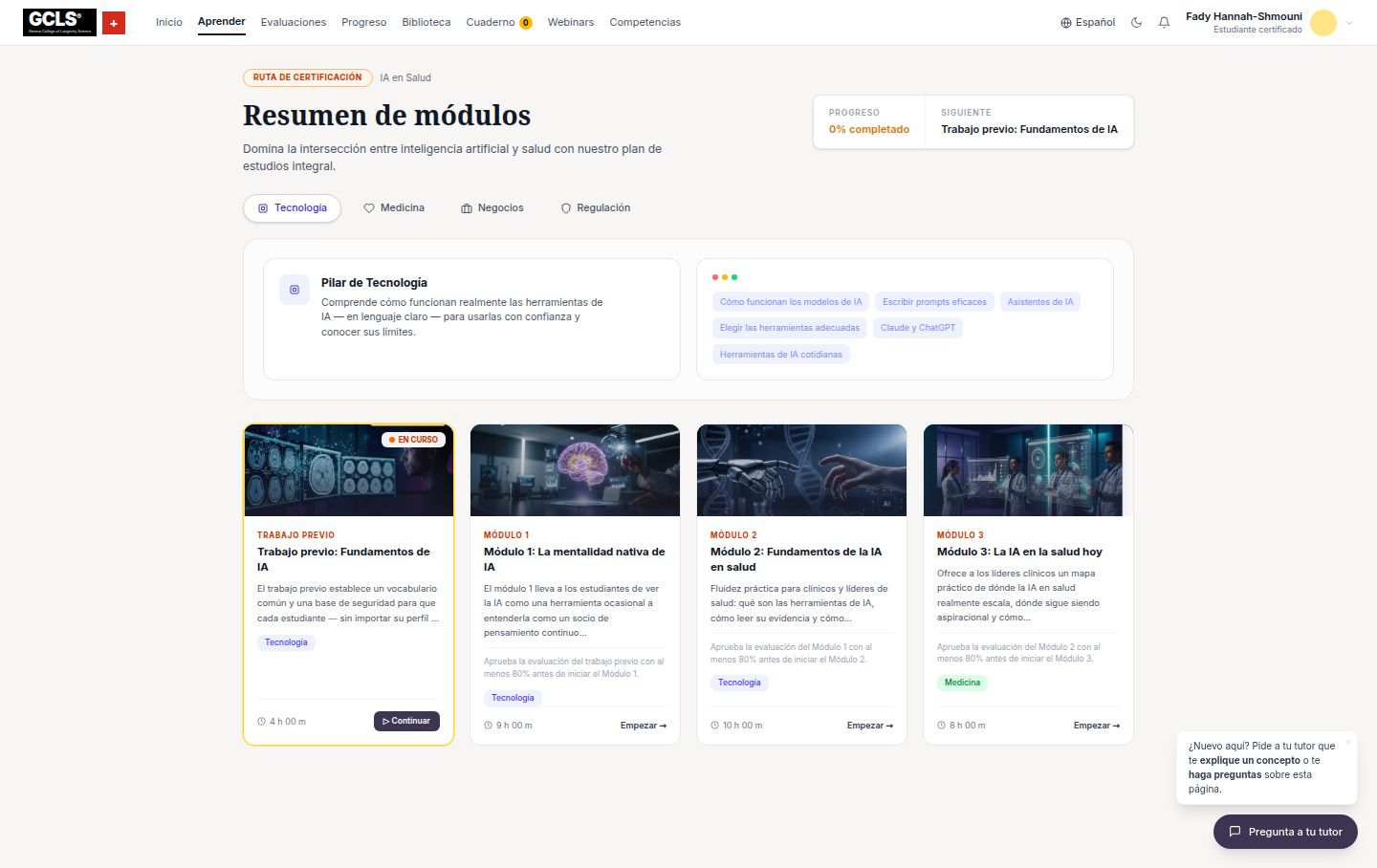 Módulos del curso GCLS AI in Healthcare